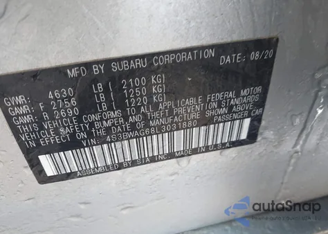 2020 Subaru Legacy Sport from USA, damaged, VIN 4S3BWAG68L3031880